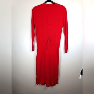 Zara Woman Collection Basic Red Ribbed Knit Long‎ Sleeve Midi Dress